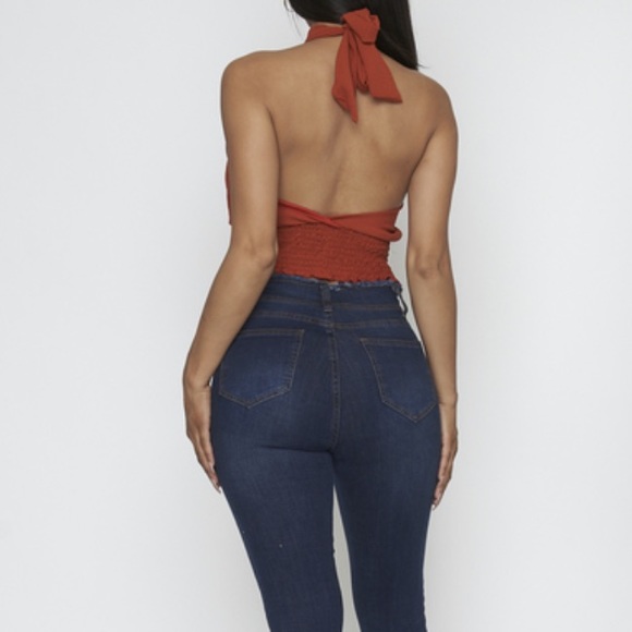 Burnt Orange Halter Crop Top - Picture 2 of 4